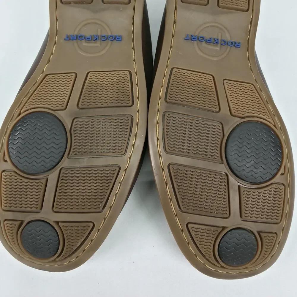 Rockport Mens 10M Handsewn Boat Shoes Brown Leather Moc Toe Casual Comfort